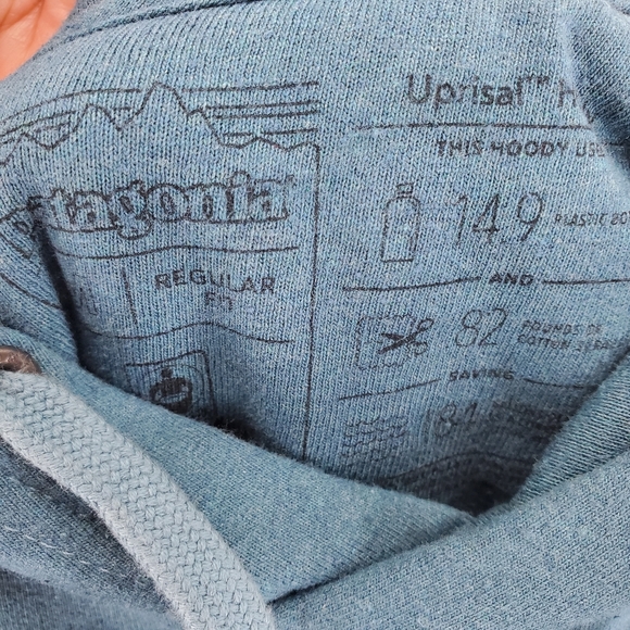 Patagonia Uprisal Hoodie Sweatshirt Men M Regular Fit Teal Pullover Orange Logo - Picture 11 of 14